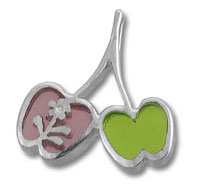 Silver cherry pendant with pink and green hearts