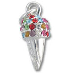 Silver ice cream cone charm with colorful gems