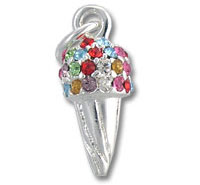 Silver ice cream cone charm with colorful gems