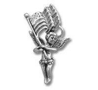 Silver angel holding American flag charm