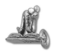 Silver kneeling person reading book charm