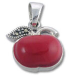Red apple pendant with silver leaf