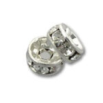 two silver rhinestone spacer beads