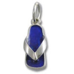 Silver flip-flop pendant with blue enamel