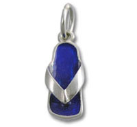 Silver flip-flop pendant with blue enamel