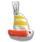 Silver sailboat pendant with yellow and red enamel