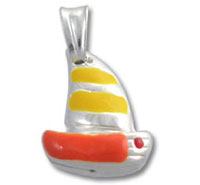Silver sailboat pendant with yellow and red enamel
