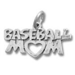 Silver Baseball Mom charm pendant with heart