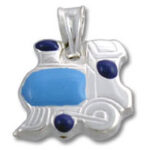 Silver pendant with light blue enamel and dark stones