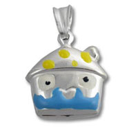 Silver cartoon boat pendant with yellow polka-dots