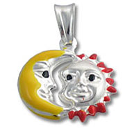 Silver sun and crescent moon pendant