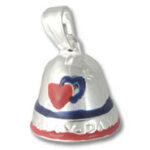 Silver bell pendant charm with red heart