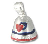 Silver bell pendant charm with red heart