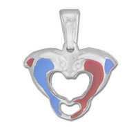 Silver heart pendant with red and blue enamel