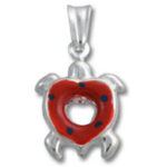Silver turtle pendant with red heart center