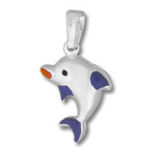 Silver dolphin pendant with blue enamel