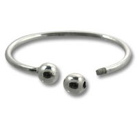 Silver open cuff bracelet with ball ends