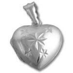 Silver heart pendant with embossed star pattern