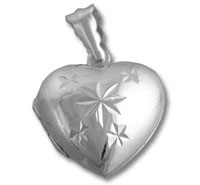 Silver heart pendant with embossed star pattern