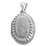 Engraved oval silver pendant with textured rim