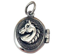Oval silver locket with dog head