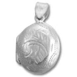 Silver oval locket pendant with floral engraving