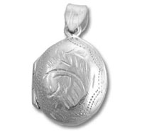 Silver oval locket pendant with floral engraving