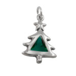 Silver Christmas tree pendant with green stone
