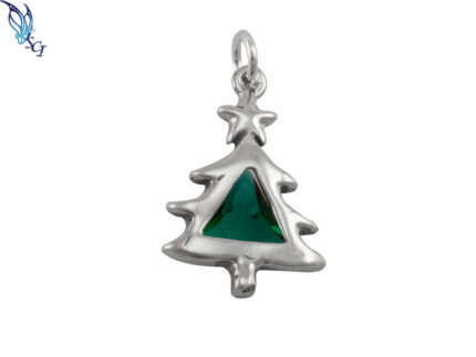 Silver Christmas tree pendant with green stone