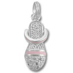 Silver rhinestone flip-flop pendant with pink stripe