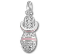 Silver rhinestone flip-flop pendant with pink stripe