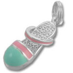 Silver rhinestone flip-flop charm with turquoise