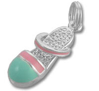 Silver rhinestone flip-flop charm with turquoise