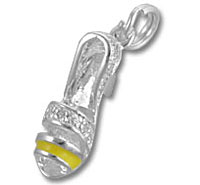 Silver shoe charm with yellow enamel stripe