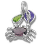 Silver crab pendant with purple and green gemstones