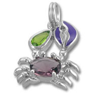 Silver crab pendant with purple and green gemstones