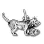 Silver cat charm playing with ball