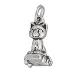 Silver sitting cat pendant charm