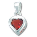 Silver heart pendant with red gemstone
