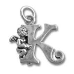 Silver initial K charm with cherub