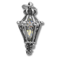 Ornate silver lantern pendant with yellow gemstone