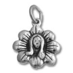 Silver flower pendant with religious medallion
