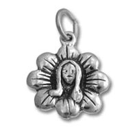 Silver flower pendant with religious medallion