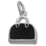 Silver purse charm with black enamel