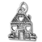Silver house charm with heart cutouts