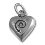 Silver heart pendant with spiral arrow design