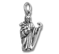 Small silver saint pendant with harp