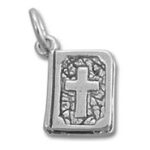 Small silver Bible pendant charm with cross
