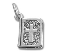 Small silver Bible pendant charm with cross
