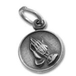 Silver round pendant with praying hands